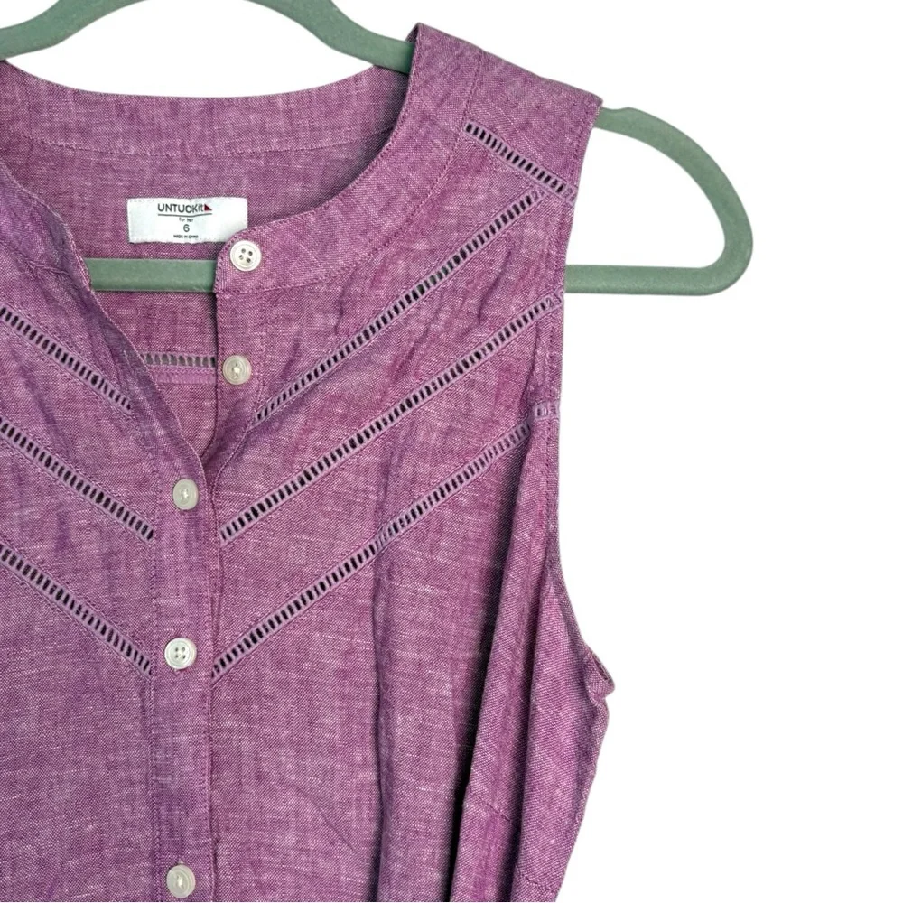 Untuckit Shirt Dress Keely 41543 Linen Purple Belted Sleeveless Button Down Sz 6